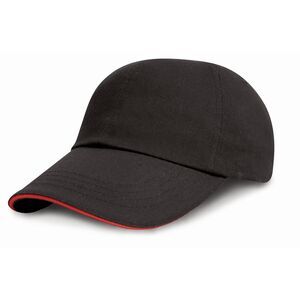 Result Headwear Kids Junior Low Profile Heavy Brushed Cotton Cap / Black / Red